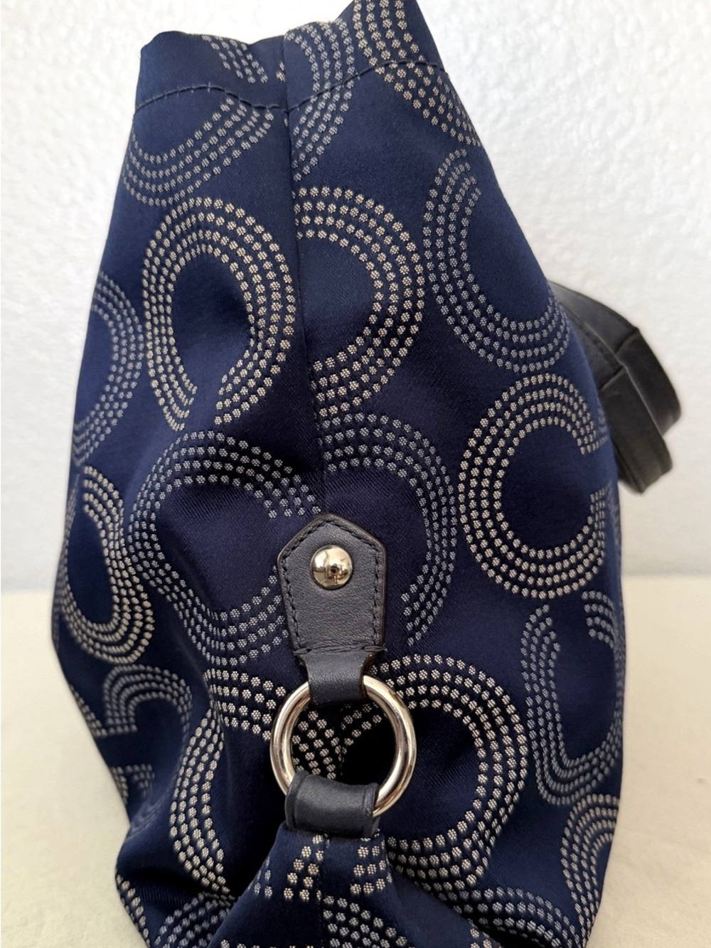 Coach Navy Quilted Signature Circle Tote with Silver Hardware - Picture 4 of 9
